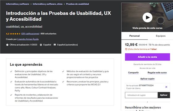 Curso en Udemy sobre usabilidad, UX y accesibilidad